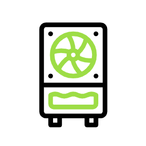 Green wheel icon above a base