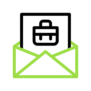 Green open envelope icon on black