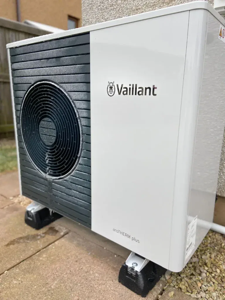 Vaillant aroTHERM plus heat pump unit outdoors.