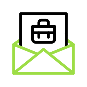 Green open envelope icon on black