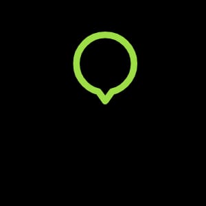Neon green lightbulb icon on black background